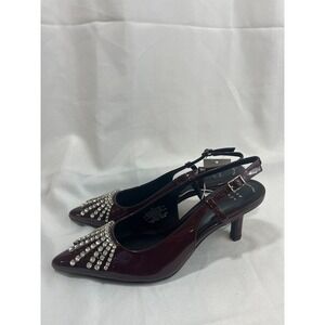 A New Day Burgundy Patent Rhinestone Slingback Pumps Kitten Heel Womens 8
